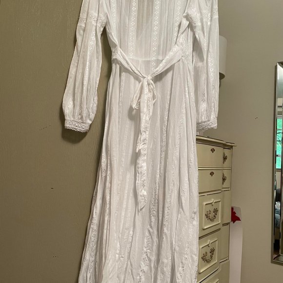 New 6 S ASOS DESIGN Lace Insert Wrap Maxi Dress 100% Cotton White Maxi Romantic - Picture 7 of 16